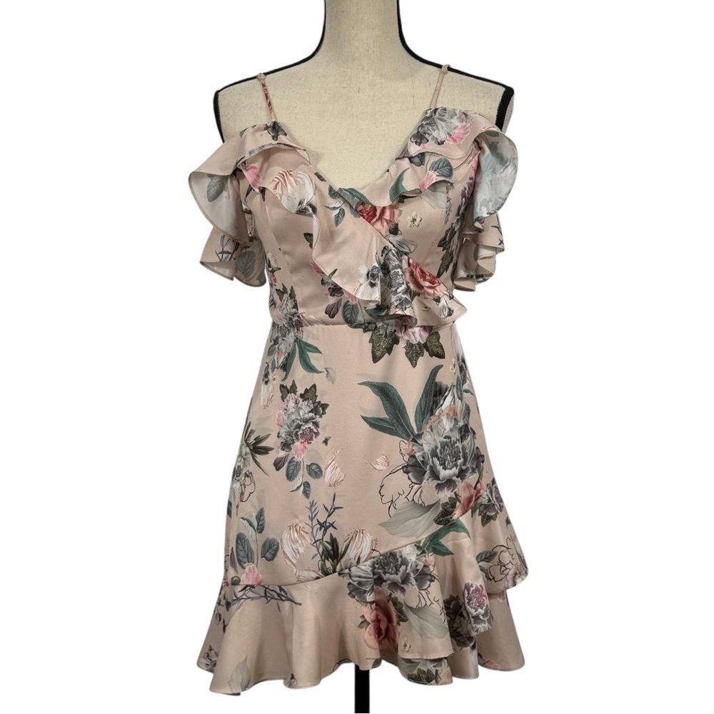 Revolve Majorelle Salsa Dress in Pink Bellbird size small Ruffle Cold Shoulder